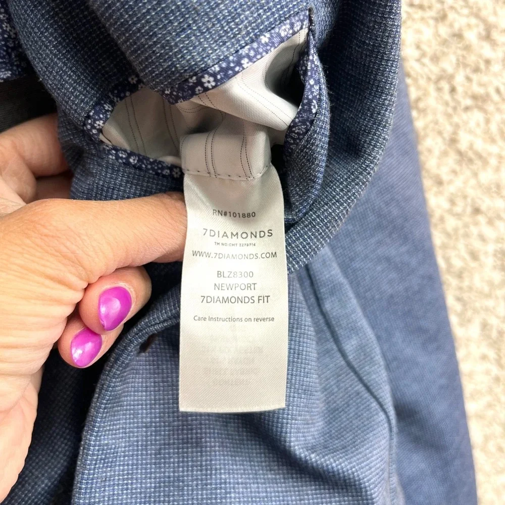 7 Diamonds Blazer Men's Medium Newport Blue 2-Button Stretch Suit Jacket